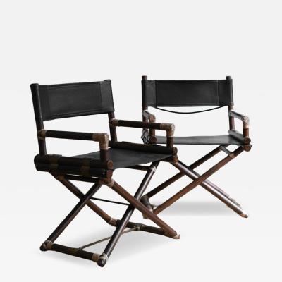 Lyda Levi Set of 2 director s chairs in bamboo and black leather Lyda Levi for McGuire