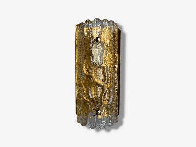 Lyfa Textured Glass Patinated Brass Wall Light Sweden 1970s