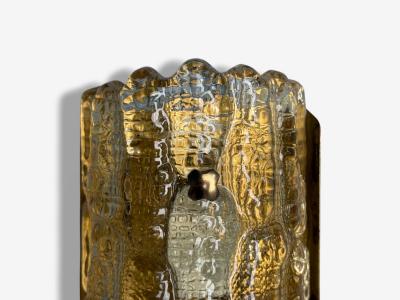 Lyfa Textured Glass Patinated Brass Wall Light Sweden 1970s