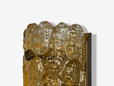 Lyfa Textured Glass Patinated Brass Wall Light Sweden 1970s