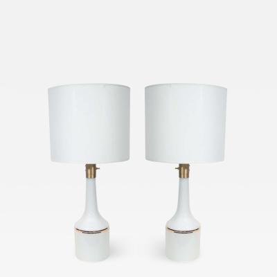 Lyktan Haus White Glass Lamps with Gold Pinstripes