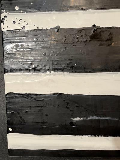 Lynn Basa Encaustic Black and White Stripe Panel Doppleganger 2013
