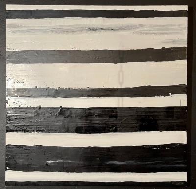 Lynn Basa Encaustic Black and White Stripe Panel Doppleganger 2013