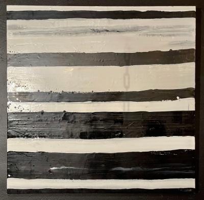 Lynn Basa Encaustic Black and White Stripe Panel Doppleganger 2013