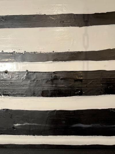 Lynn Basa Encaustic Black and White Stripe Panel Doppleganger 2013