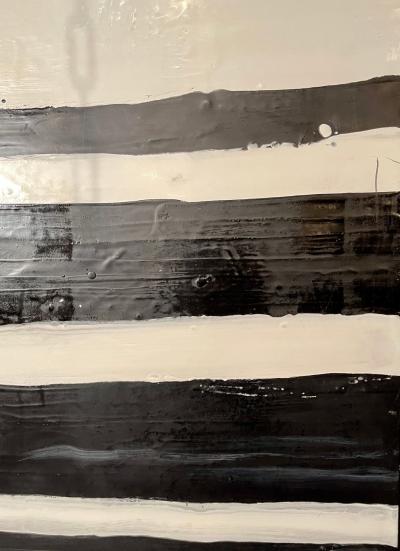 Lynn Basa Encaustic Black and White Stripe Panel Doppleganger 2013
