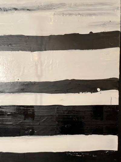 Lynn Basa Encaustic Black and White Stripe Panel Doppleganger 2013