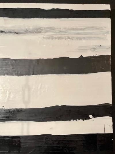 Lynn Basa Encaustic Black and White Stripe Panel Doppleganger 2013