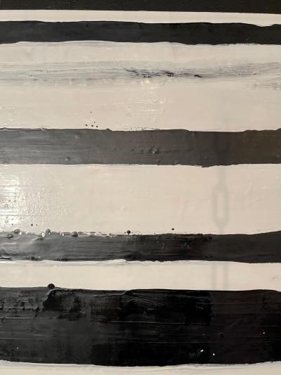 Lynn Basa Encaustic Black and White Stripe Panel Doppleganger 2013