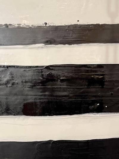 Lynn Basa Encaustic Black and White Stripe Panel Doppleganger 2013