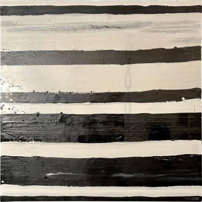 Lynn Basa Encaustic Black and White Stripe Panel Doppleganger 2013