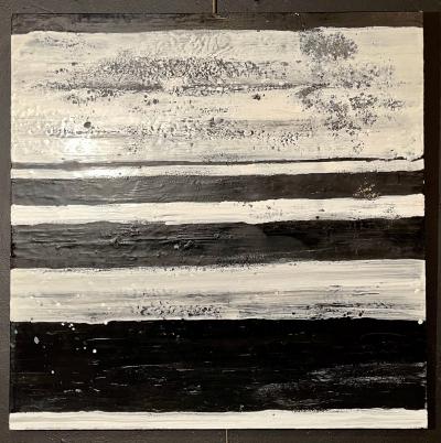 Lynn Basa Encaustic Black and White Stripe Panel The Speckled 2013