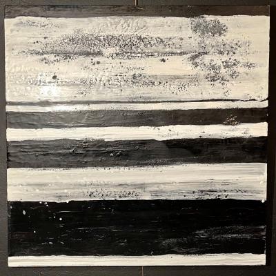 Lynn Basa Encaustic Black and White Stripe Panel The Speckled 2013