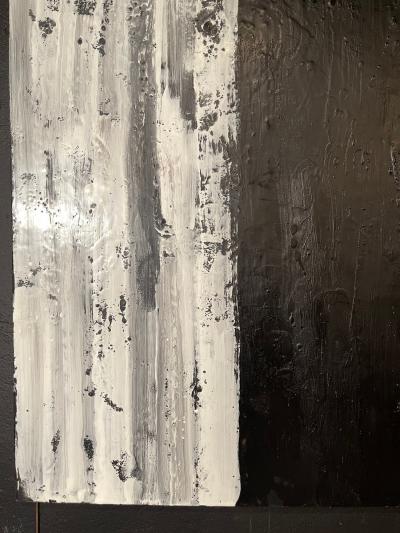 Lynn Basa Encaustic Black and White Stripe Panel Three Ways of Looking Black 