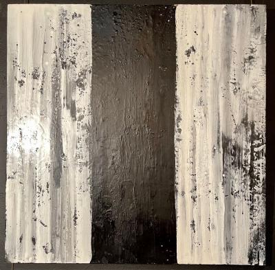 Lynn Basa Encaustic Black and White Stripe Panel Three Ways of Looking Black 