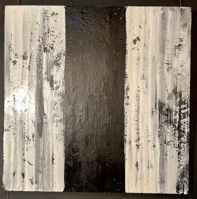 Lynn Basa Encaustic Black and White Stripe Panel Three Ways of Looking Black 