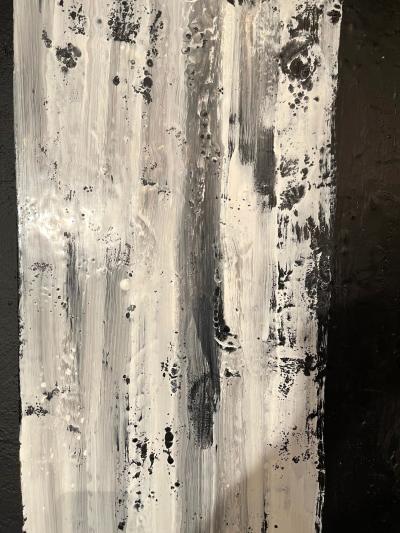 Lynn Basa Encaustic Black and White Stripe Panel Three Ways of Looking Black 