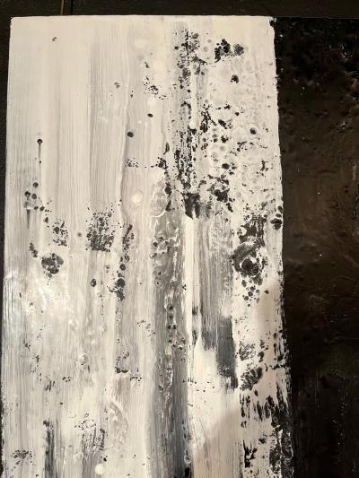 Lynn Basa Encaustic Black and White Stripe Panel Three Ways of Looking Black 