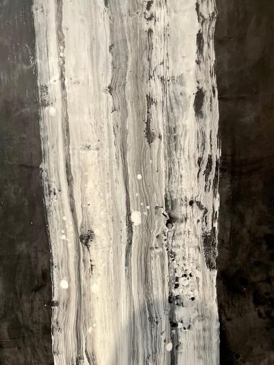 Lynn Basa Lynn Basa Encaustic Black and White Stripe Panel Camino 2018