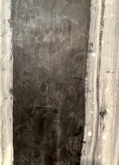Lynn Basa Lynn Basa Encaustic Black and White Stripe Panel Camino 2018