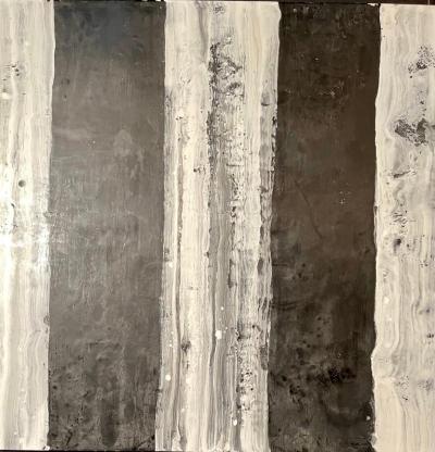 Lynn Basa Lynn Basa Encaustic Black and White Stripe Panel Camino 2018
