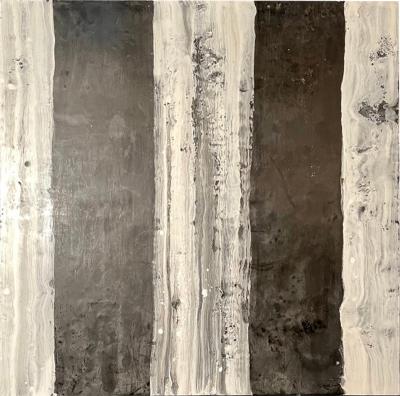 Lynn Basa Lynn Basa Encaustic Black and White Stripe Panel Camino 2018