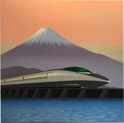 Lynn Curlee JAPANESE BULLET TRAIN Original painting by Lynn Curlee