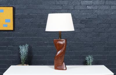 Lynn F Mrs Lawrence D Egbert Lynn Lawrence Carved Biomorphic Oak Table Lamp for Modeline of CA