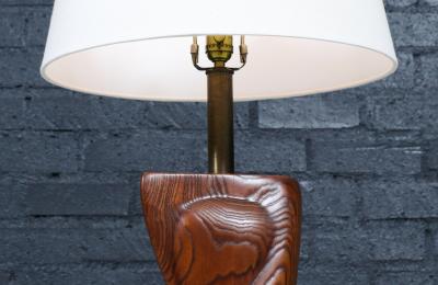 Lynn F Mrs Lawrence D Egbert Lynn Lawrence Carved Biomorphic Oak Table Lamp for Modeline of CA