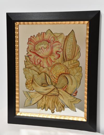 M E Fager PAIR Floral EGLOMIS REVERSE MIRROR PAINTINGS by WILLIAM EDGAR FAGER