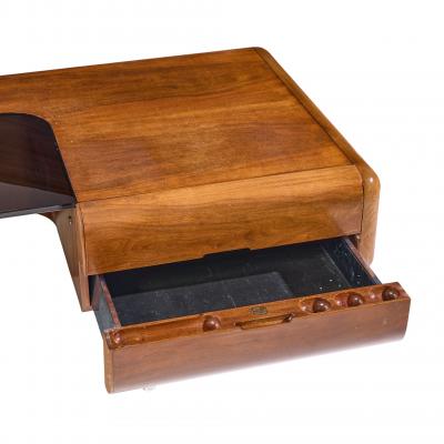 M F Harty M F Harty for Stow Davis Mid Century Walnut Chrome and Glass Executive Desk