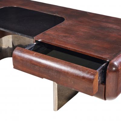 M F Harty M F Harty for Stow Davis Mid Century Walnut Chrome and Glass Executive Desk