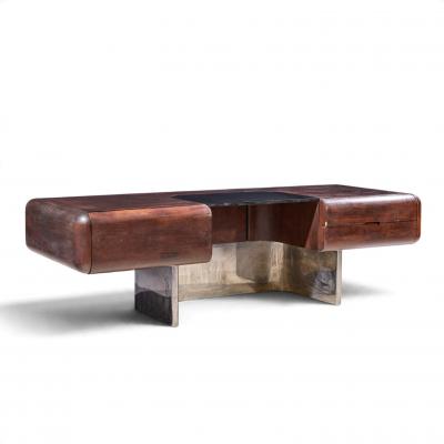 M F Harty M F Harty for Stow Davis Mid Century Walnut Chrome and Glass Executive Desk
