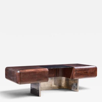 M F Harty M F Harty for Stow Davis Mid Century Walnut Chrome and Glass Executive Desk
