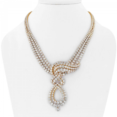 M GERARD 18K YELLOW GOLD 80 CARAT ROUND DIAMOND COLLAR DROP NECKLACE