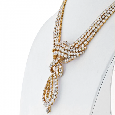 M GERARD 18K YELLOW GOLD 80 CARAT ROUND DIAMOND COLLAR DROP NECKLACE