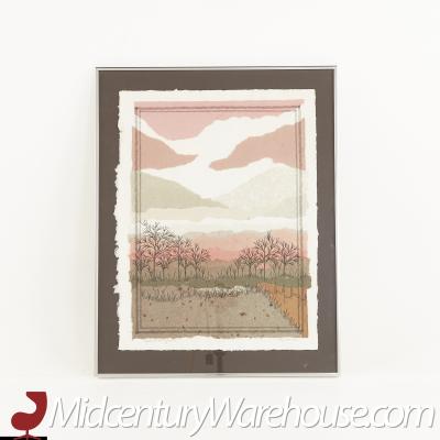 M P Marion Mid Century Landscape Mixed Media Collage
