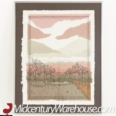 M P Marion Mid Century Landscape Mixed Media Collage