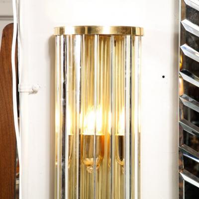 M Tosso Mid Century Hand Blown Murano Glass Rod Brass Sconces Signed Tosso Murano