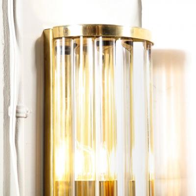 M Tosso Mid Century Hand Blown Murano Glass Rod Brass Sconces Signed Tosso Murano