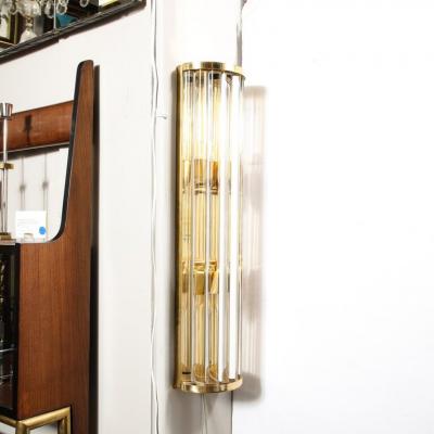 M Tosso Mid Century Hand Blown Murano Glass Rod Brass Sconces Signed Tosso Murano