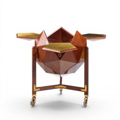 M Vuillermoz for Dambrine French Mahogany and Brass Polyhedron Bar Cabinet