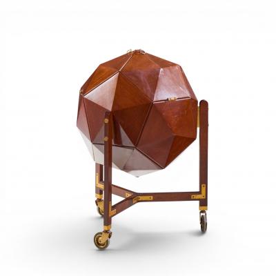 M Vuillermoz for Dambrine French Mahogany and Brass Polyhedron Bar Cabinet