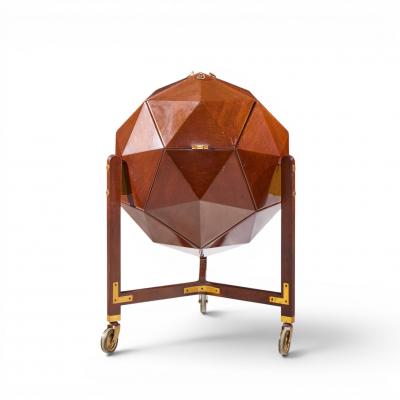M Vuillermoz for Dambrine French Mahogany and Brass Polyhedron Bar Cabinet