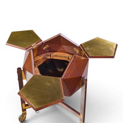 M Vuillermoz for Dambrine French Mahogany and Brass Polyhedron Bar Cabinet