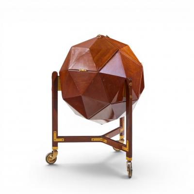 M Vuillermoz for Dambrine French Mahogany and Brass Polyhedron Bar Cabinet