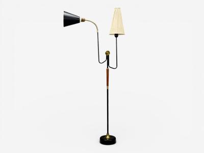 M llers Armatur Eskilstuna Floor Lamp Lacquered Metal Teak Sweden 1950s