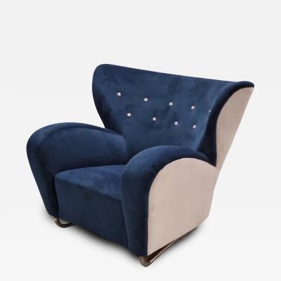 M rta Blomstedt M rta Blomstedt Original Aulanko Lounge Chair In Blue White Steel Legs 1939