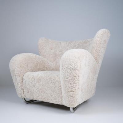 M rta Blomstedt M rta Blomstedt Original Aulanko Lounge Chair In Sheepskin Steel Legs 1939