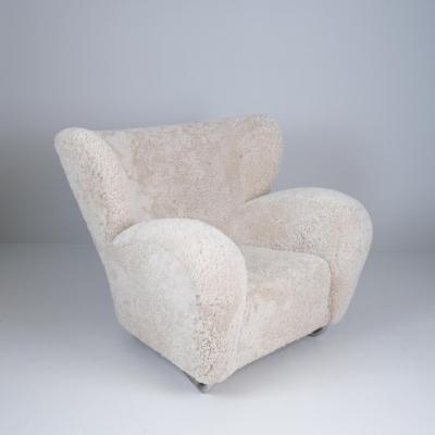 M rta Blomstedt M rta Blomstedt Original Aulanko Lounge Chair In Sheepskin Steel Legs 1939